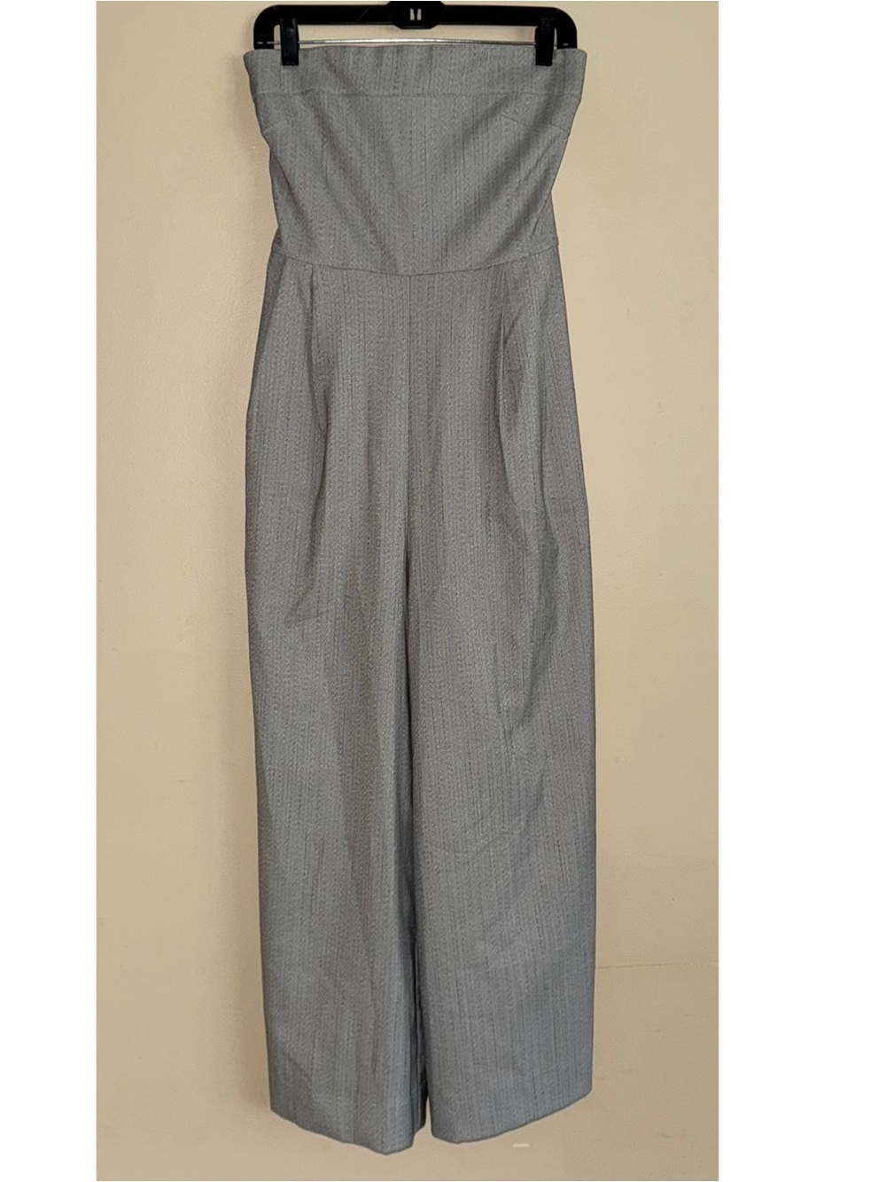 CAARA Gray Pinstripe Strapless Wide Leg Trouser Jumpsuit Size L